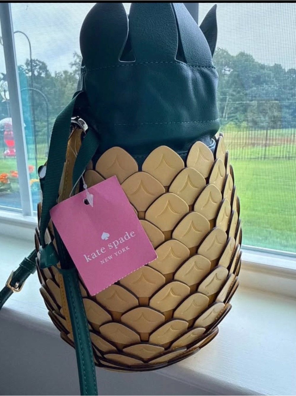 Kate Spade Green and Yellow Pineapple Motif Crossbody Bag